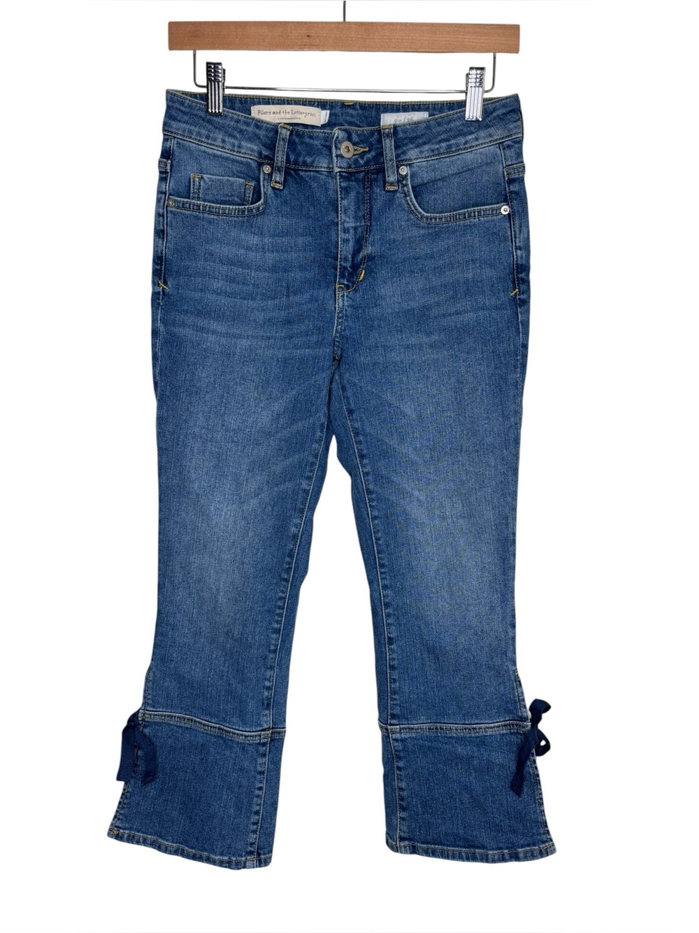Anthropologie Pilcro and the Letterpress jeans crop flare split hem tie side 26